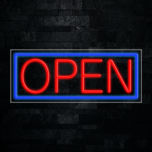 Open Red with Blue frame LED Flex Sign 32″ x 13″