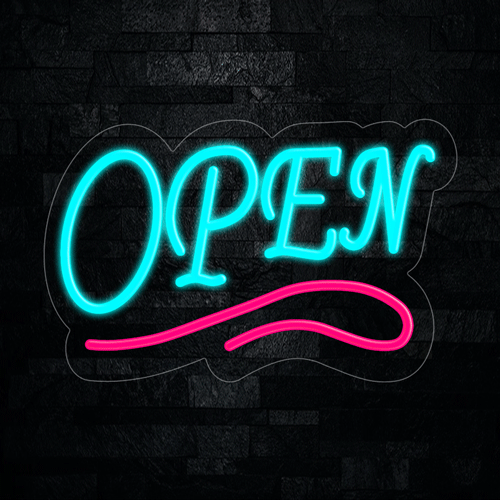 Open Blue with Pink underline LED Flex Sign 22″ x 14″