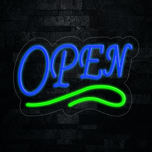 Open Blue with Green underline LED Flex Sign 22″ x 14″