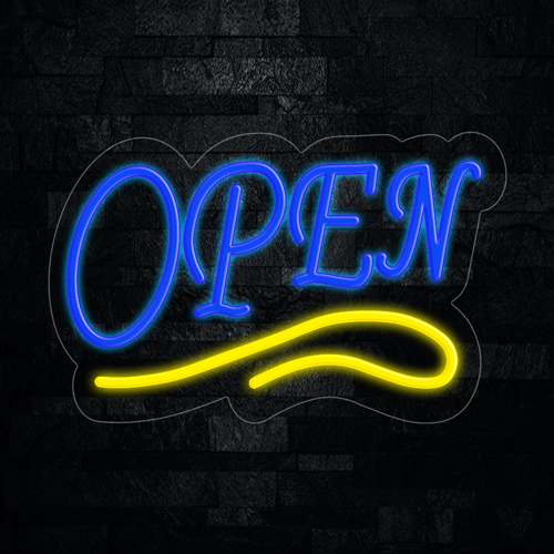 Open Blue with Yellow underline LED Flex Sign 22″ x 14″