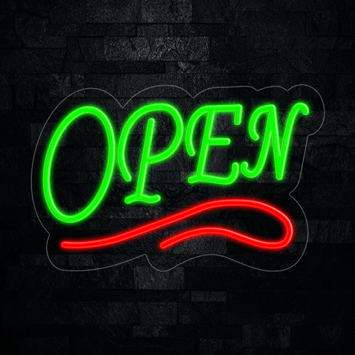 Open Green with Red underline LED Flex Sign 22″ x 14″