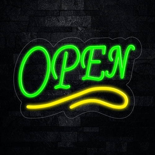 Open Green with Yellow underline LED Flex Sign 22″ x 14″