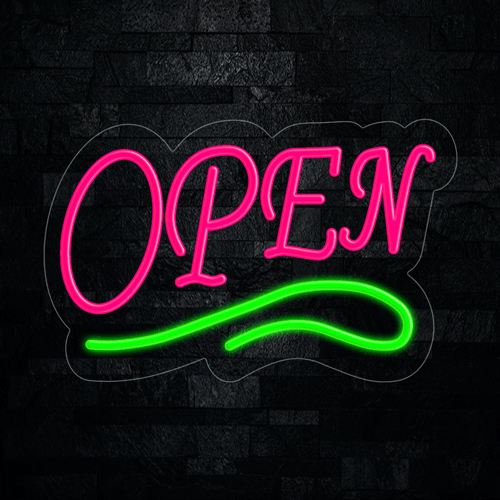 Open Pink with Green underline LED Flex Sign 22″ x 14″