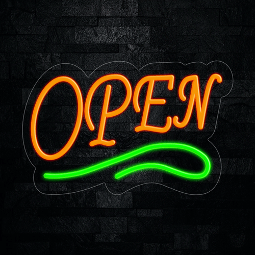 Open Orange with Green underline LED Flex Sign 22″ x 14″