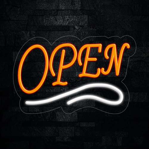 Open Orange with White underline LED Flex Sign 22″ x 14″