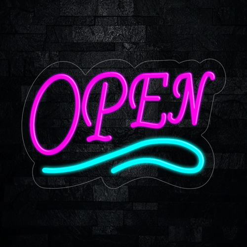 Open Purple with Blue underline LED Flex Sign 22″ x 14″