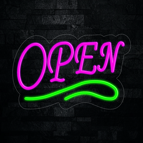 Open Purple with Green underline LED Flex Sign 22″ x 14″