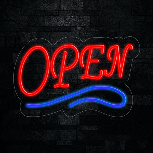 Open Red with Blue underline LED Flex Sign 22″ x 14″