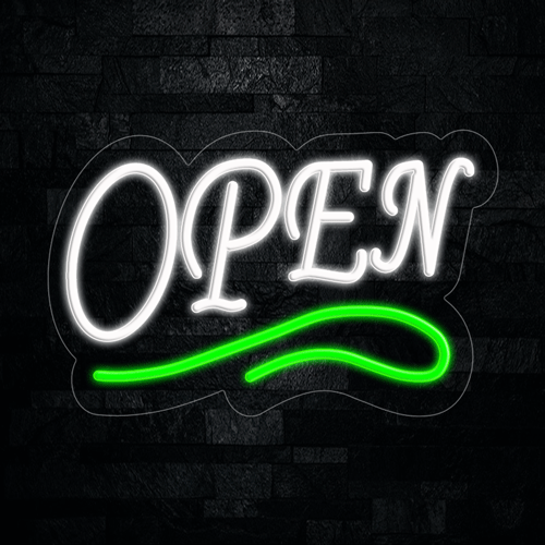 Open White with Green underline LED Flex Sign 22″ x 14″