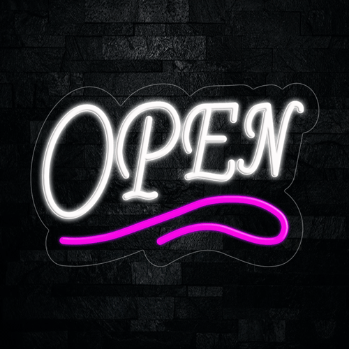 Open White with Purple underline LED Flex Sign 22″ x 14″