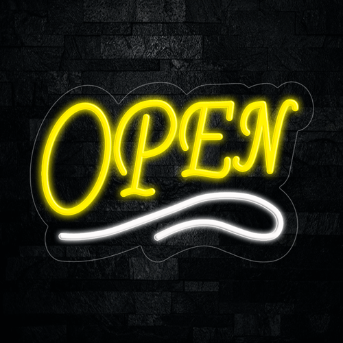 Open Yellow with White underline LED Flex Sign 22″ x 14″