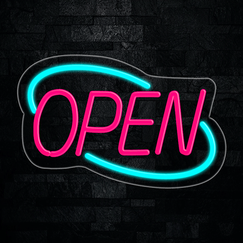 OPEN Pink circled in Blue LED Flex Sign 22″ x 14″