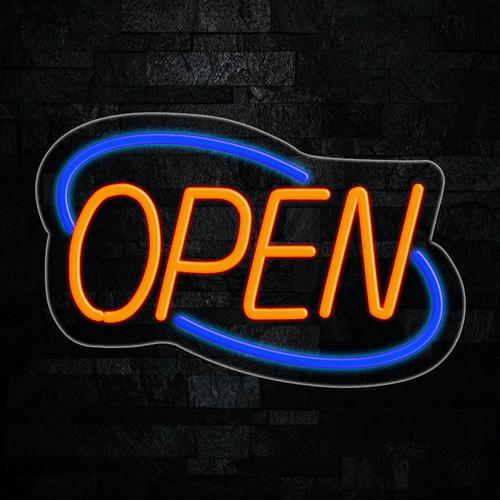 OPEN Orange circled in Blue LED Flex Sign 22″ x 14″