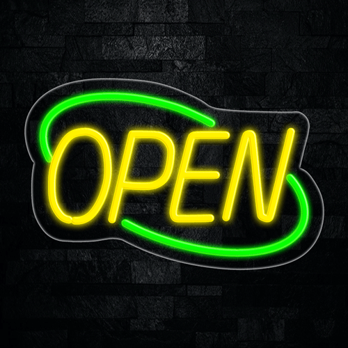 OPEN Yellow circled in Green LED Flex Sign 22″ x 14″