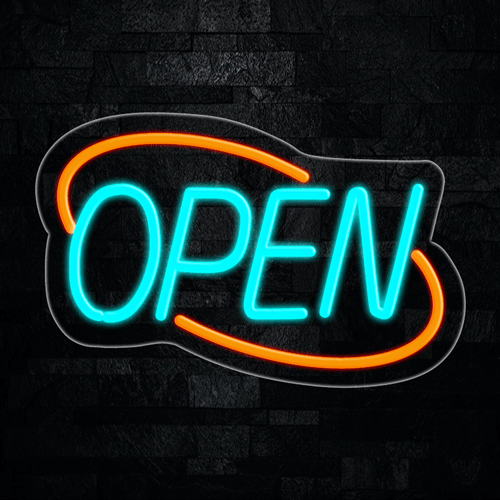 OPEN Blue circled in Orange LED Flex Sign 22″ x 14″