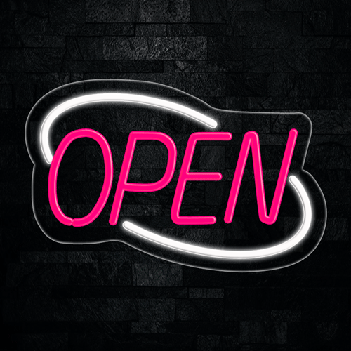 OPEN Pink circled in White LED Flex Sign 22″ x 14″