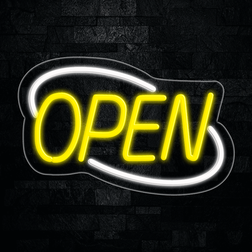 OPEN Yellow circled in White LED Flex Sign 22″ x 14″