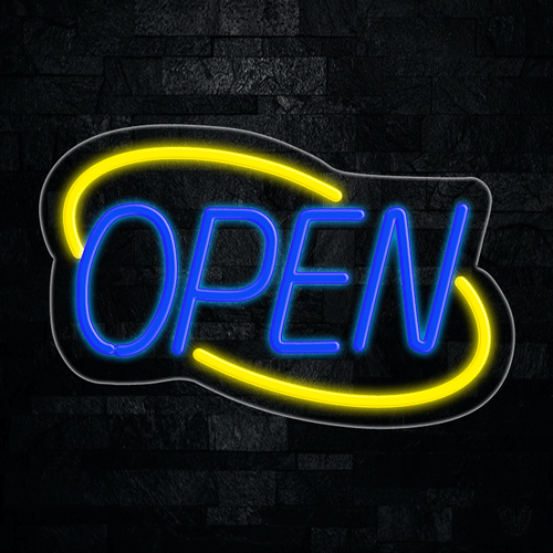 OPEN Blue circled in Yellow LED Flex Sign 22″ x 14″