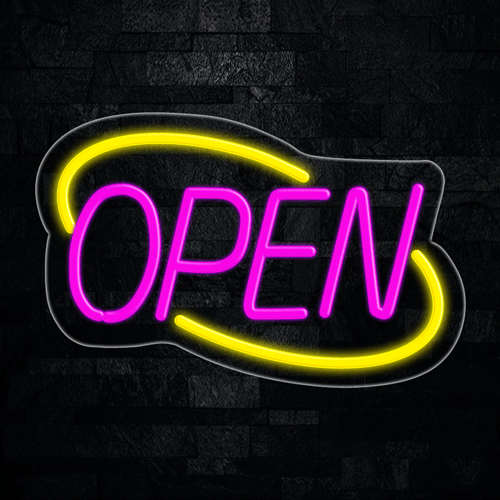 OPEN Purple circled in Yellow LED Flex Sign 22″ x 14″