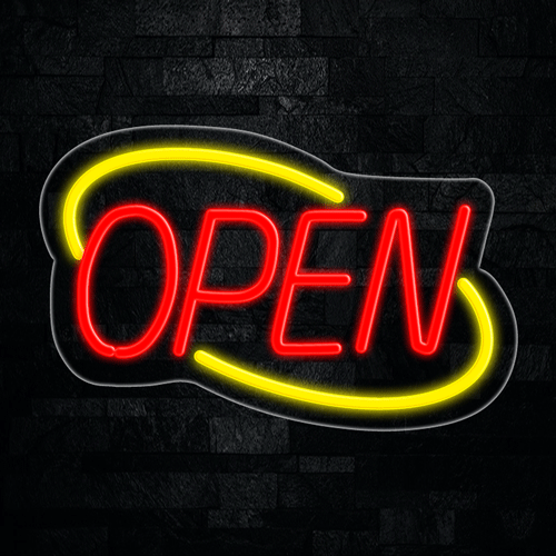 OPEN Red circled in Yellow LED Flex Sign 22″ x 14″