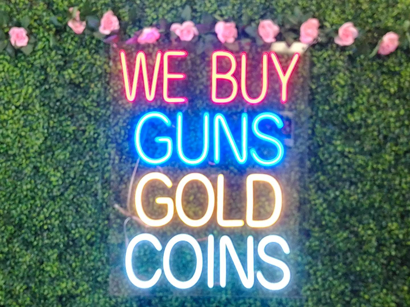 We Buy Guns Gold Coins LED Flex Sign 31″ x 24″