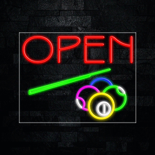 Open with Billiards LED Flex Sign 31″ x 24″