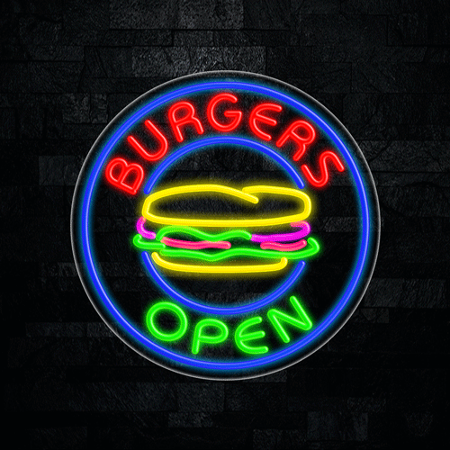 Burgers Open LED Flex Sign 26″ x 26″