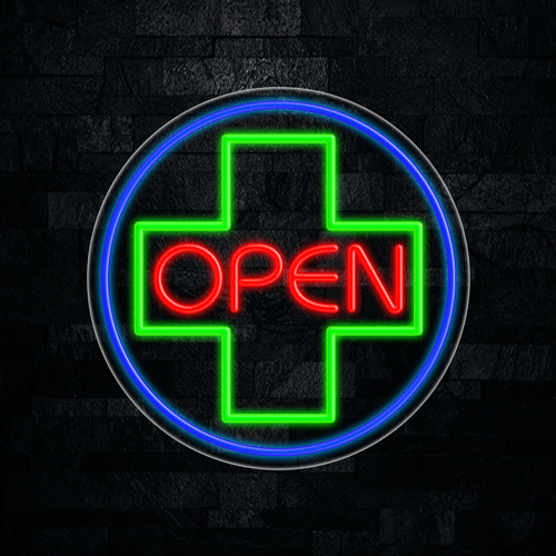 Open with Cross Logo LED Flex Sign 26″ x 26″