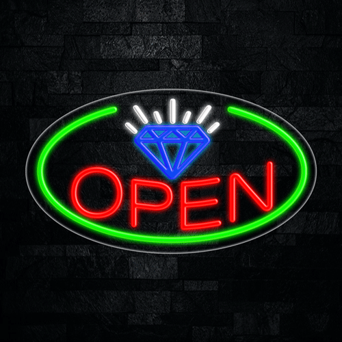 Jewelry Diamonds Open LED Flex Sign 30″ x 17″(Jewelry Diamonds Open)